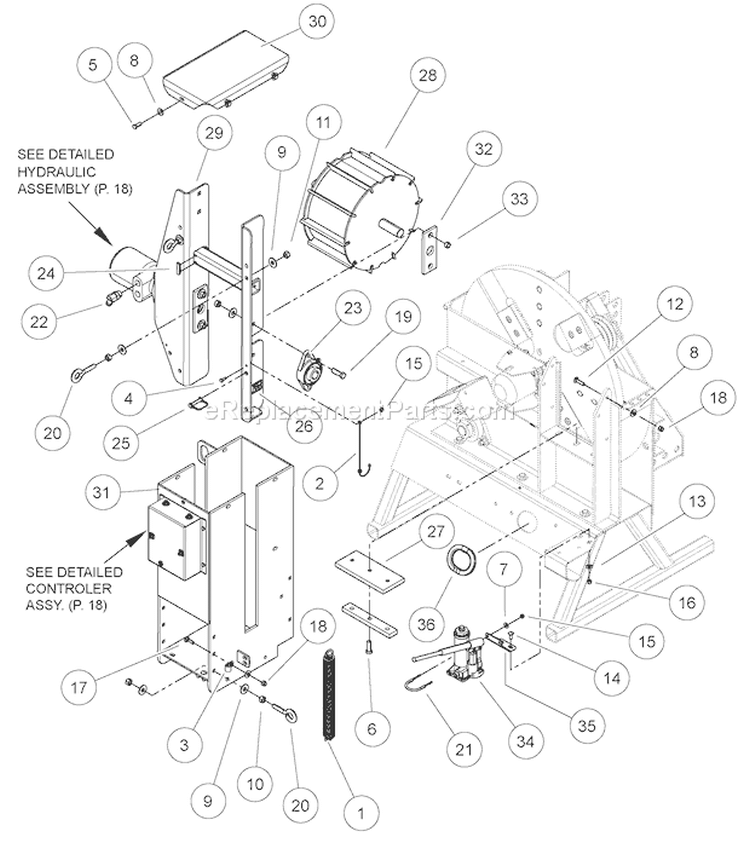 Roller Assembly Diagram and Parts List for CH9540H 72854 Bear Cat Chipper Shredder